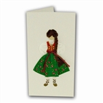 This card is dressed with material and wooden head to give a very special doll-like effect.