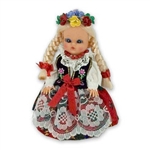 This doll, dressed in a girl's Krakowiak outfit, wonderfully crafted and fun to collect.  Costumes are hand made and vary slightly from doll to doll.