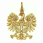 Gold plated silver (.925) Polish eagle. Size is approx .75" diameter and weight is 1.2g. Made In Poland. This eagle is stamped and has a flat surface.