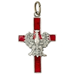 Made in the workshop of Warsaw's finest engraver and medal maker. This is a hand made enameled metal cross with the Polish eagle superimposed on top. These are the two symbols of Poland's Catholic heritage. Red is symbolic of the blood that was shed for t
