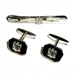 Beautiful silver-plated Polish eagle cuff links and tie bar set.