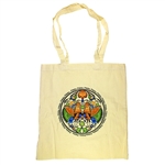 Shoulder tote bag in 100% beige cotton which features a beautiful Wycinanka (Polish paper cut-out) peacock & floral design.