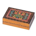 Polish Art Center - This box features a brightly colored floral design accented with metal inlay and set against a carved, burned texture background.