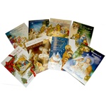 Beautiful assortment of 10 Polish language religious Christmas cards with matching envelopes.     Each card is in its own clear plastic sleeve to protect the contents if mailed.  Polish language text inside too.