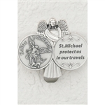 Carry St Michael the Archangel while you travel in your vehicle.  The back has a spring clip that slides on to the windshield visor.