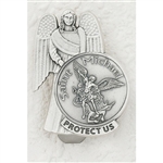 Carry St Michael the Archangel while you travel in your vehicle.  The back has a spring clip that slides on to the windshield visor.