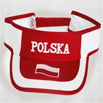 This attractive visor feature the word POLSKA (Poland) embroidered on the front directly above the Polish flag.  Features an adjustable  Velcro tab in the back.  Designed to fit most people.