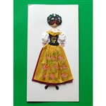 This card is dressed with material and wooden head to give a very special doll-like effect.   Our maiden is from the Slask region (SIlesia) in southern Poland.
