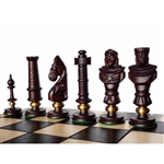 Carved figures and board both made of oak with a flat finish.  Each piece highlighted with a brass ring. Extra large board. Shipping weight is 4.8kg - 10.5lbs.