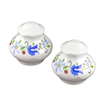 A pair of adorable porcelain salt and pepper shakers decorated with a traditional Kashubian floral design.  Hand wash only.