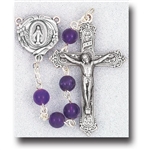 Polish Art Center - 20" 6mm Genuine Gem Stone Amethyst Beads with Deluxe Silver Oxidized Crucifix and Center. It comes with a Deluxe Velvet Box