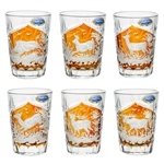 Stunning set of 6 Polish hand-cut and engraved double shot crystal glasses depicting outdoor wild life scenes. The scenes include: buck, doe, elk, moose, hare, and boar in the wild.
Great gift for that special person who loves the outdoors.