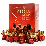 Eight wrapped cherries in dark chocolate, a delicious traditional Polish sweet treat. A whole pitted cherry dipped in cherry liqueur, closed in a shell of delicious Polish dark chocolate. Contains alcohol so these are not for children.