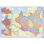 The Historical Map of Poland is a unique map containing administrative maps of Poland. It is the only map that shows such a vast area of historical knowledge.
Two sided. The main map shows the administrative division of the Second Republic of Poland from