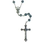 5mm imitation glass Rosary Beads with Silver Toned Cross and Center