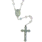 6mm Aurora Borialus finish Tin Cut Crystal Rosary Beads with Silver Tone Cross and Center