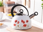 This beautiful kettle is made of high quality stainless steel which is solid and durable.  2.5 liter capacity.  Removeable whistle.
