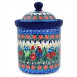 Polish Pottery 9" Canister. Hand made in Poland. Pattern U4025 designed by Teresa Liana.