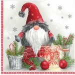 Polish Luncheon Napkins (package of 20) - 'Gnome With Candy Canes'. Three ply napkins with water based paints used in the printing process.