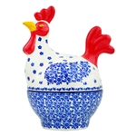 Polish Pottery 8" Hen Shaped Container. Hand made in Poland and artist initialed.
