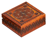 Polish Art Center - The lid of this box features a symmetrical, intricately carved design. Additional designs along the side complete this great looking box. Handmade in Poland's Tatra Mountain region. Size approx 4" x 4" x 1.5".