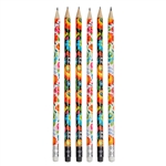 Beautiful folk designs. Perfect for gifts. Standard No.2 pencil with eraser.
7.5" long.  3 with black erasers.
